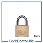KMAS2501 ASEC 20mm Locker Padlock KEYED TO DIFFER with 2 keys each available NEXT DAY from lockdoctorbiz