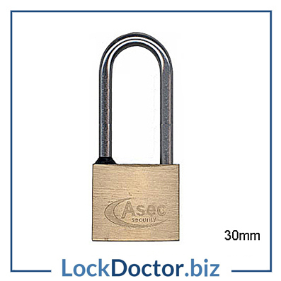 KMAS2507 ASEC 30mm LONG SHACKLE Locker Padlock KEYED TO DIFFER with 2 keys each available NEXT DAY from lockdoctorbiz
